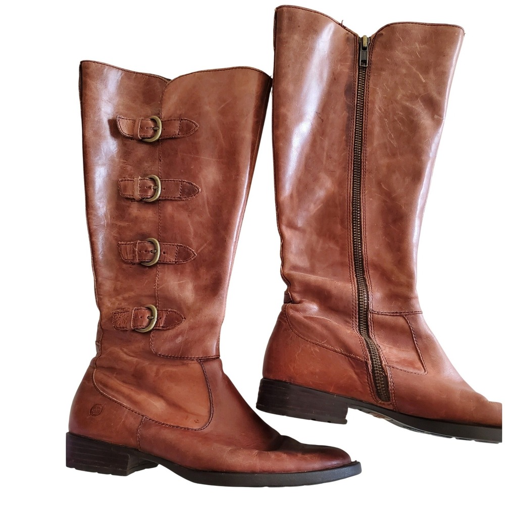 Born Womens‎ 7.5 Brown Leather Tall Buckle Riding Boots D76016 Cuatros Bohemian